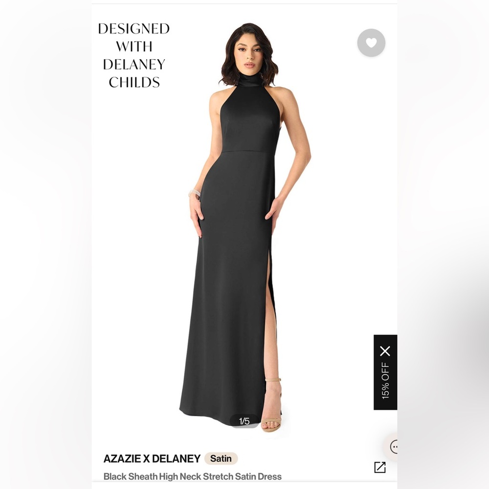BRAND NEW Azazie x Delaney Childs Black Satin Bridesmaid Dress Size A10